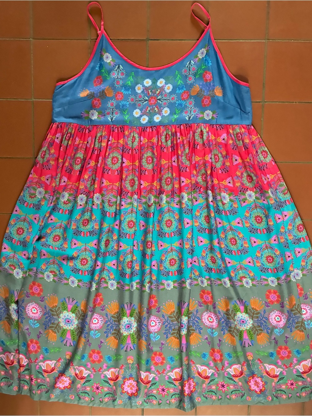 NATURAL LIFE Bright Floral Colorblock Sleeveless Dress - Blue & Pink & Turquoise - Picture 5 of 12